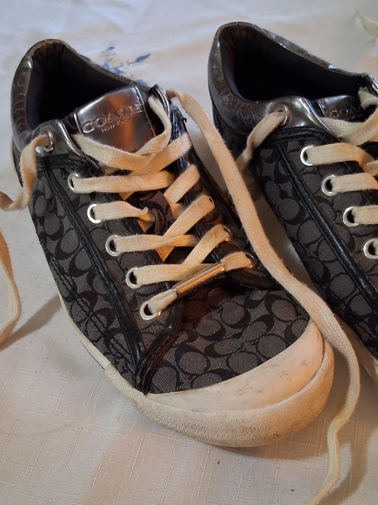 Coach Shoes - Coach Signature Monogram Lace-Up Sneakers - Black/Gray 8b 260910